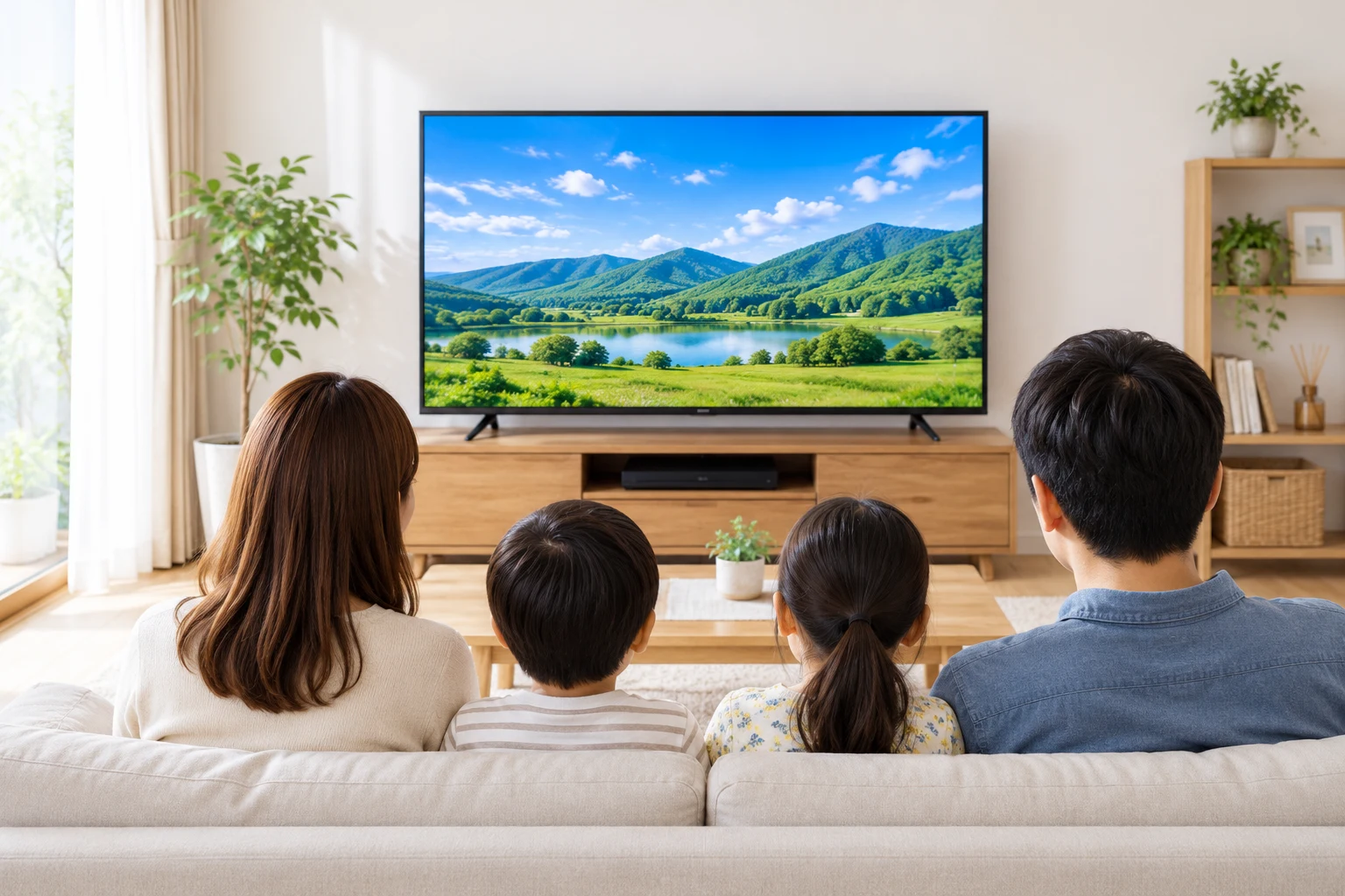 一般家庭でのテレビ視聴のイメージ。当店の商品には一般家庭での日常使用歴はありません