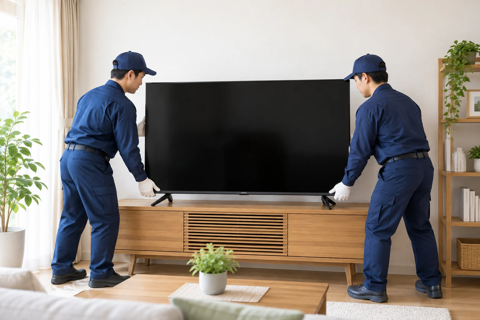 スタッフ2人がテレビを設置するイメージ